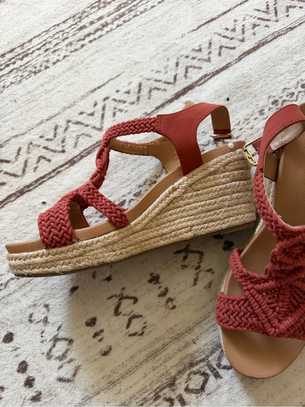 Soda Coral Braided Wedge Sandals